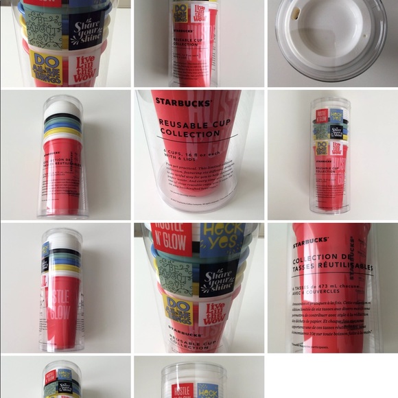 NEW Starbucks Christmas 2017 Reusable Cups & Lids Collection SET OF 6 Different - Picture 8 of 8